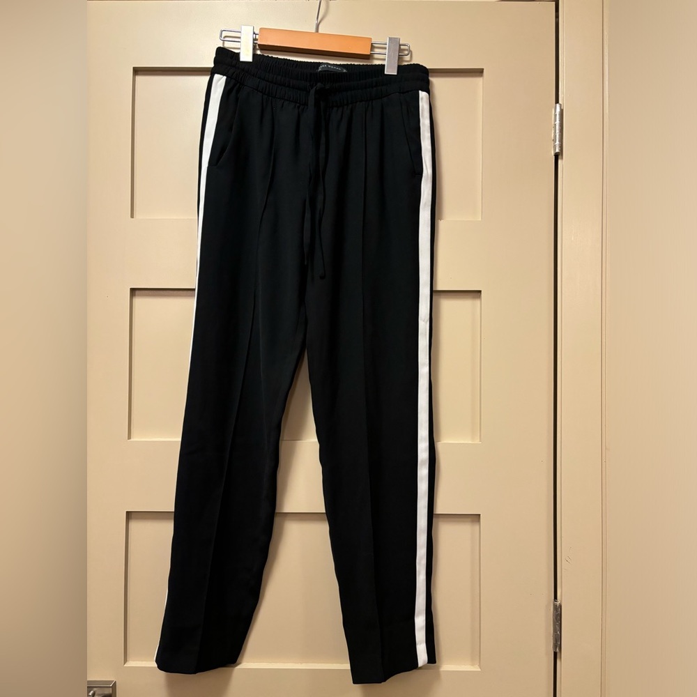 ZARA Trank Pant Racing Side Stripe Pleat Pull On Drawstring Relaxed Straight